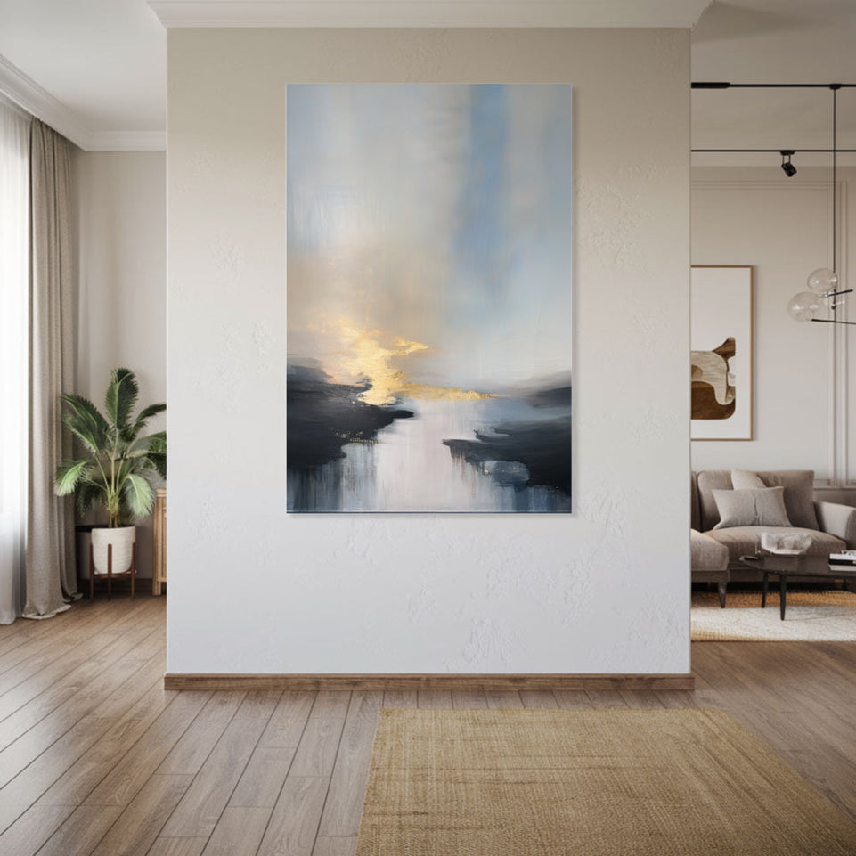 Golden Sunset Reflection Abstract Canvas Art June Wall Art