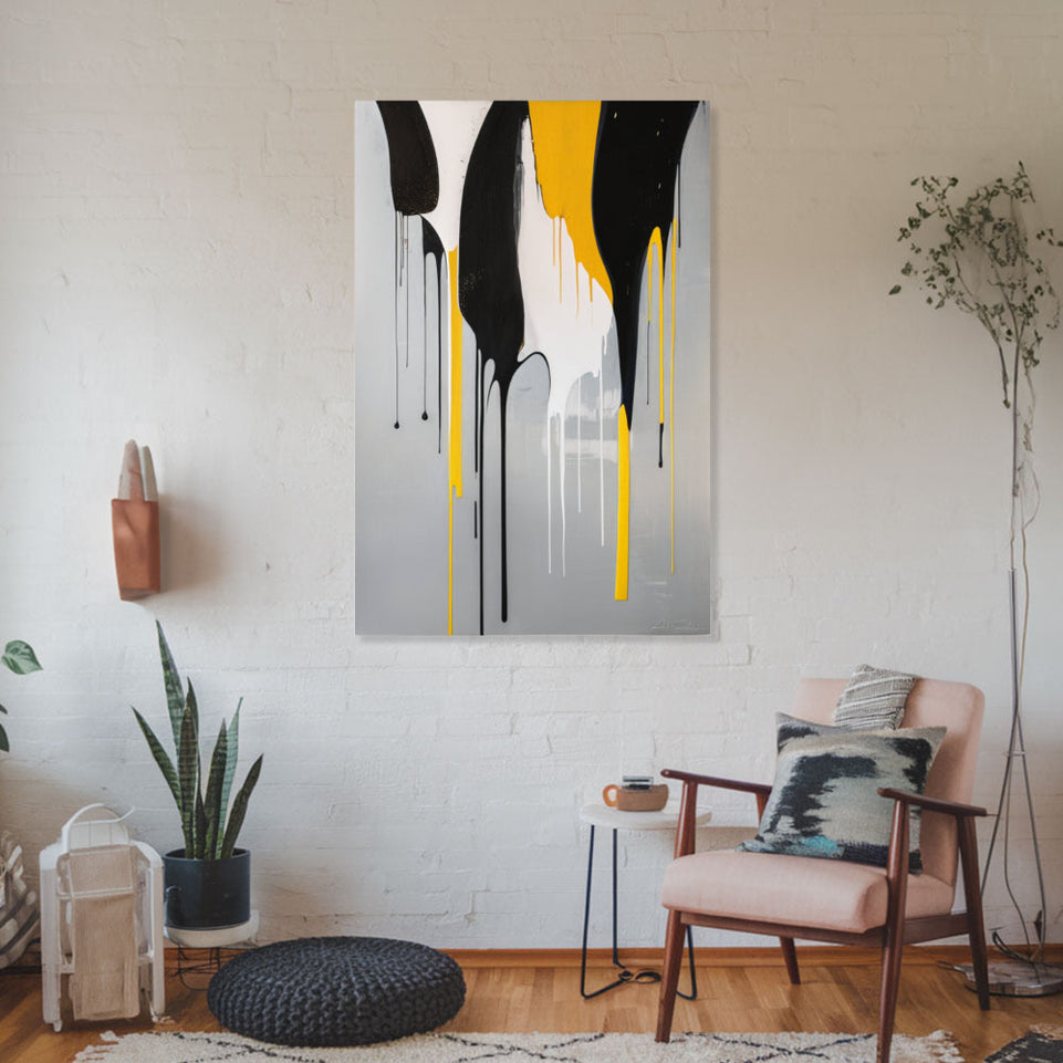 Abstract Melody in Black and Yellow I Vibrant Modern Art for Home Decor June Wall Art