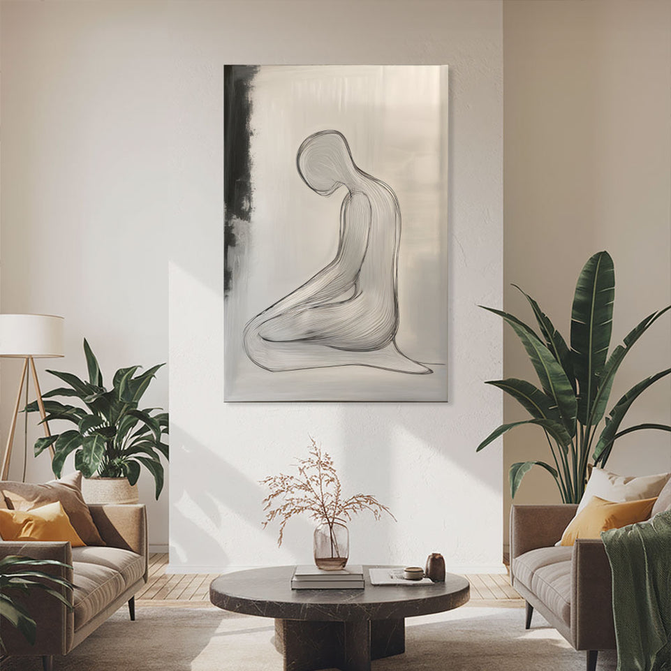Serenity in Shadows  Hand-Painted Abstract Figure Art  Modern Wall Decor June Wall Art