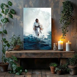 Jesus Walking on Sea Canvas Print - Inspirational Christian Wall Art for Faith-Based Home Decor June Wall Art