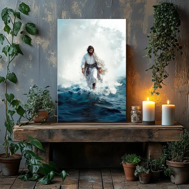 Jesus Walking on Sea Canvas Print - Inspirational Christian Wall Art for Faith-Based Home Decor June Wall Art
