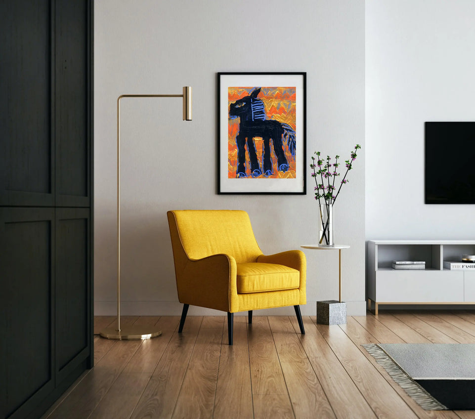 Black Horse - Handcrafted Textured Art Print | Modern Animal Artwork in Vibrant color June Wall Art