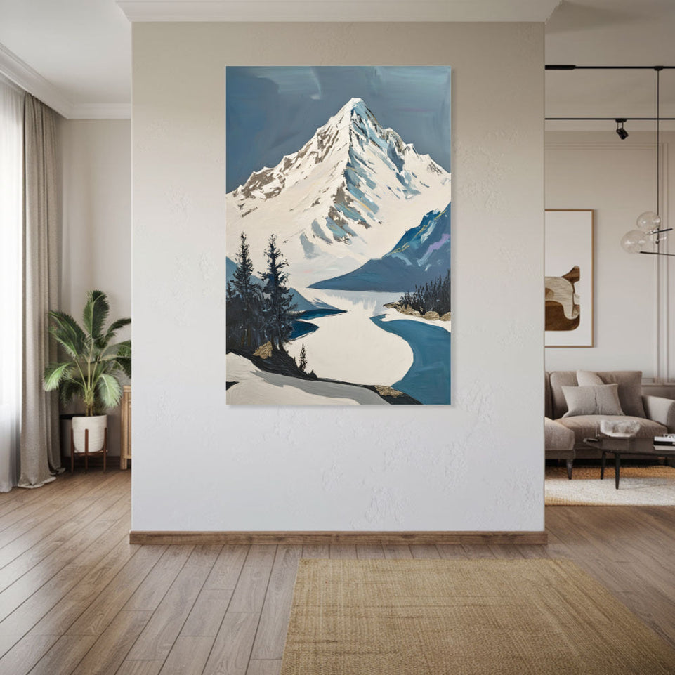 Snowy Mountain Summit  Canvas Art June Wall Art