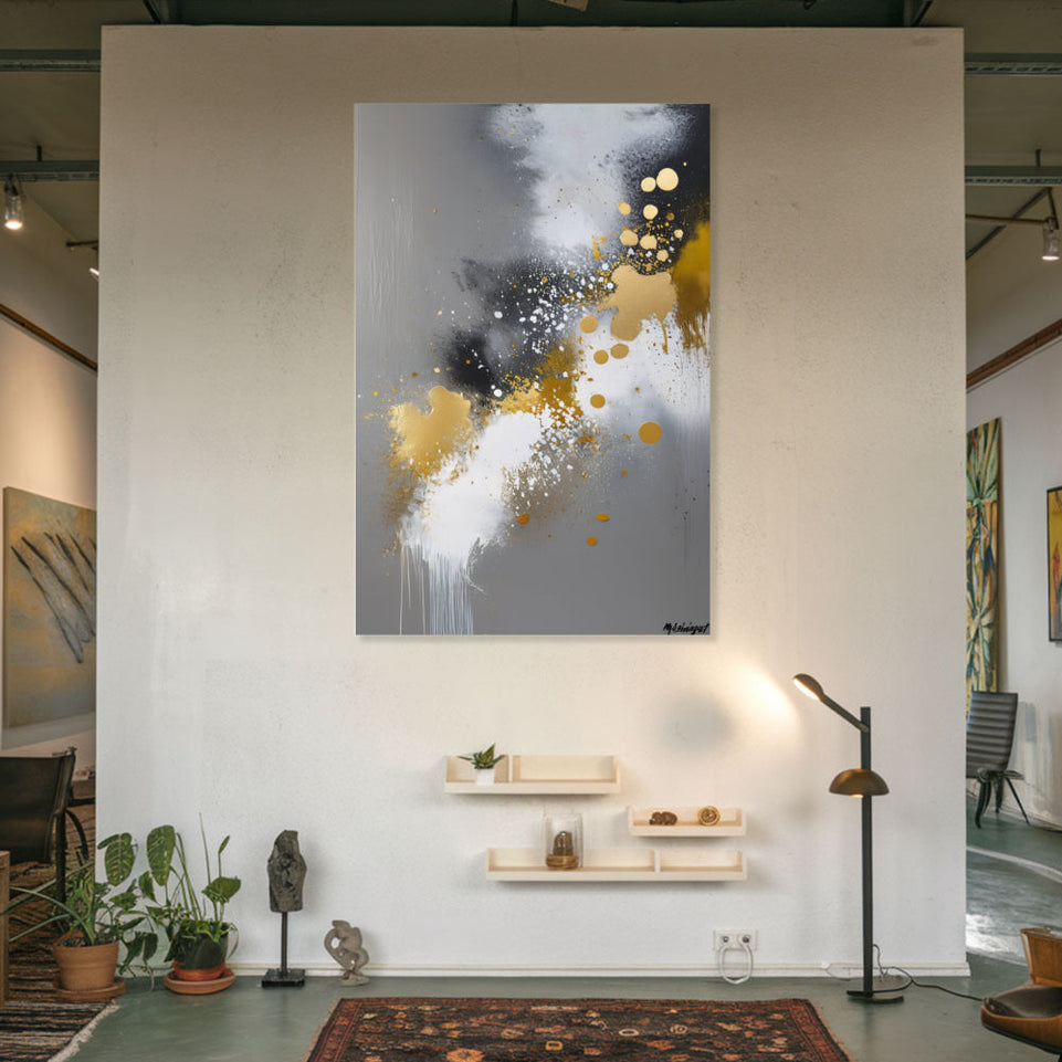 Golden Whispers of Abstract Art  Modern Wall Decor June Wall Art