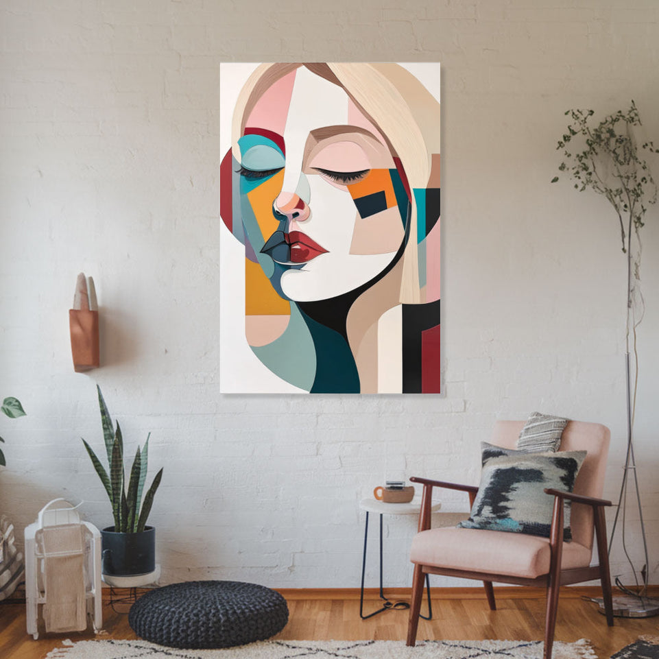 Modern Abstract Portrait Art  Colorful Geometric Face Painting June Wall Art