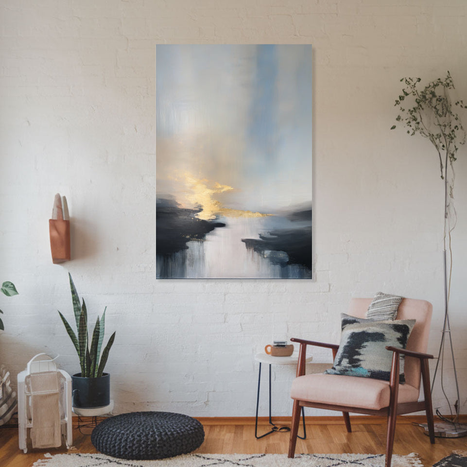 Golden Sunset Reflection Abstract Canvas Art June Wall Art