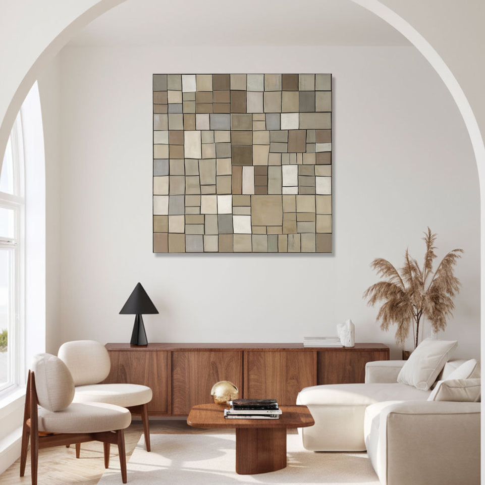 Abstract Mosaic Canvas Art  Large Square Wall Decor for Living Room and Bedroom June Wall Art