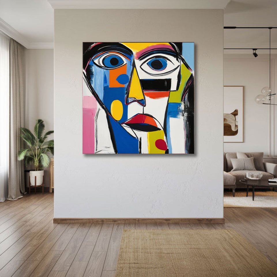 Abstract Face I Vibrant Colors and Geometric Shapes June Wall Art