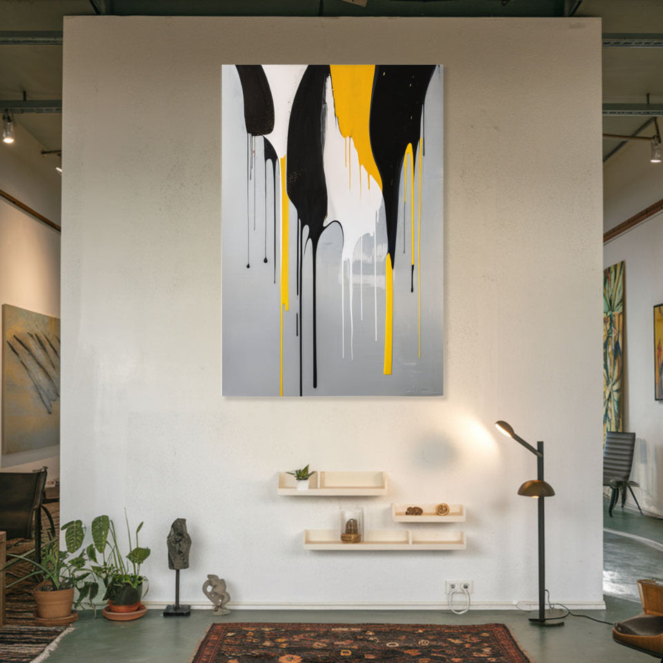 Abstract Melody in Black and Yellow I Vibrant Modern Art for Home Decor June Wall Art