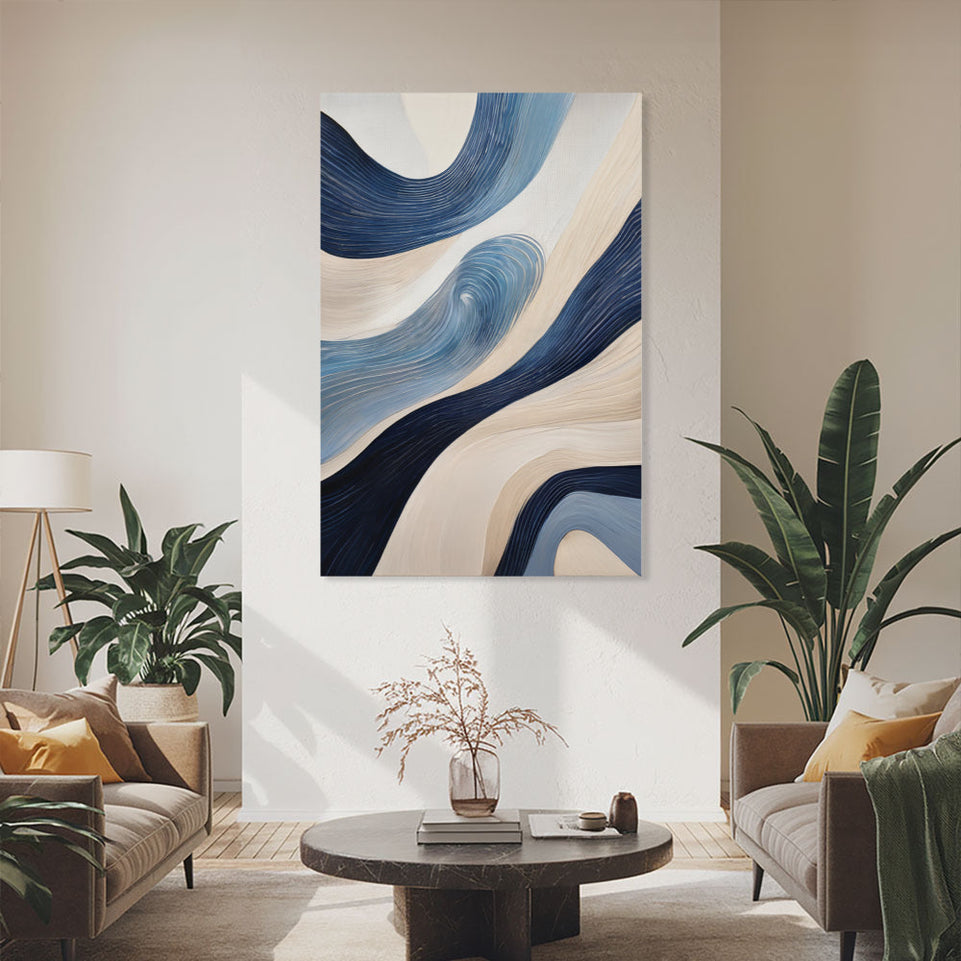 Blue Waves Abstract Art Canvas Wall Decor June Wall Art