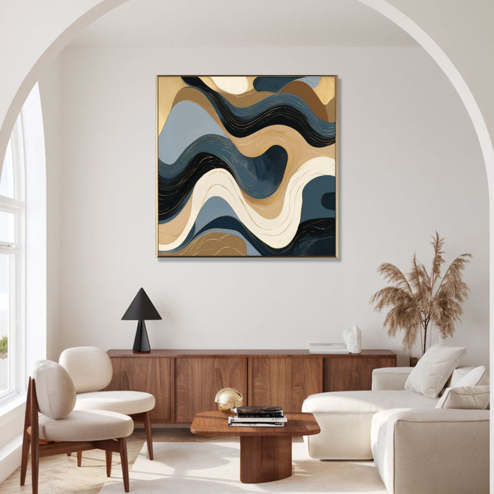 Blue Waves Abstract Canvas Art for Living Room Decor June Wall Art