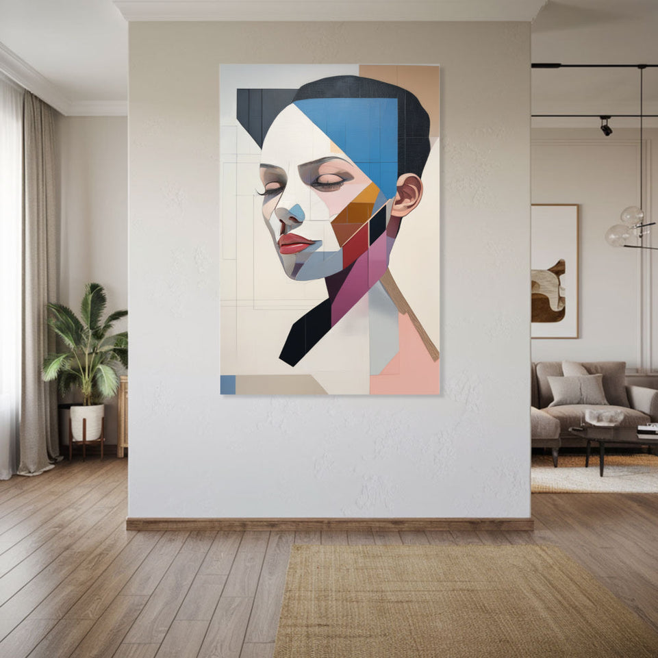 Modern Abstract Portrait Art  Geometric Face Design  Contemporary Wall Decor June Wall Art