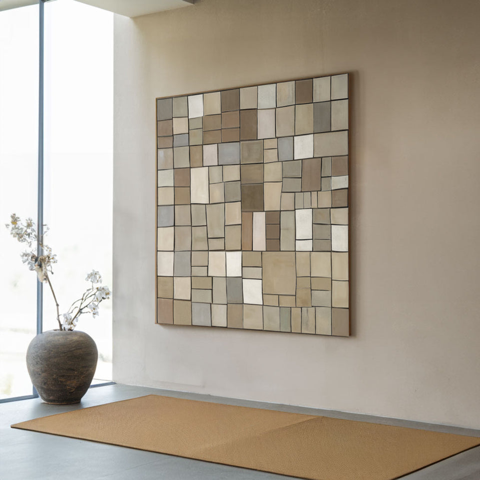 Abstract Mosaic Canvas Art  Large Square Wall Decor for Living Room and Bedroom June Wall Art