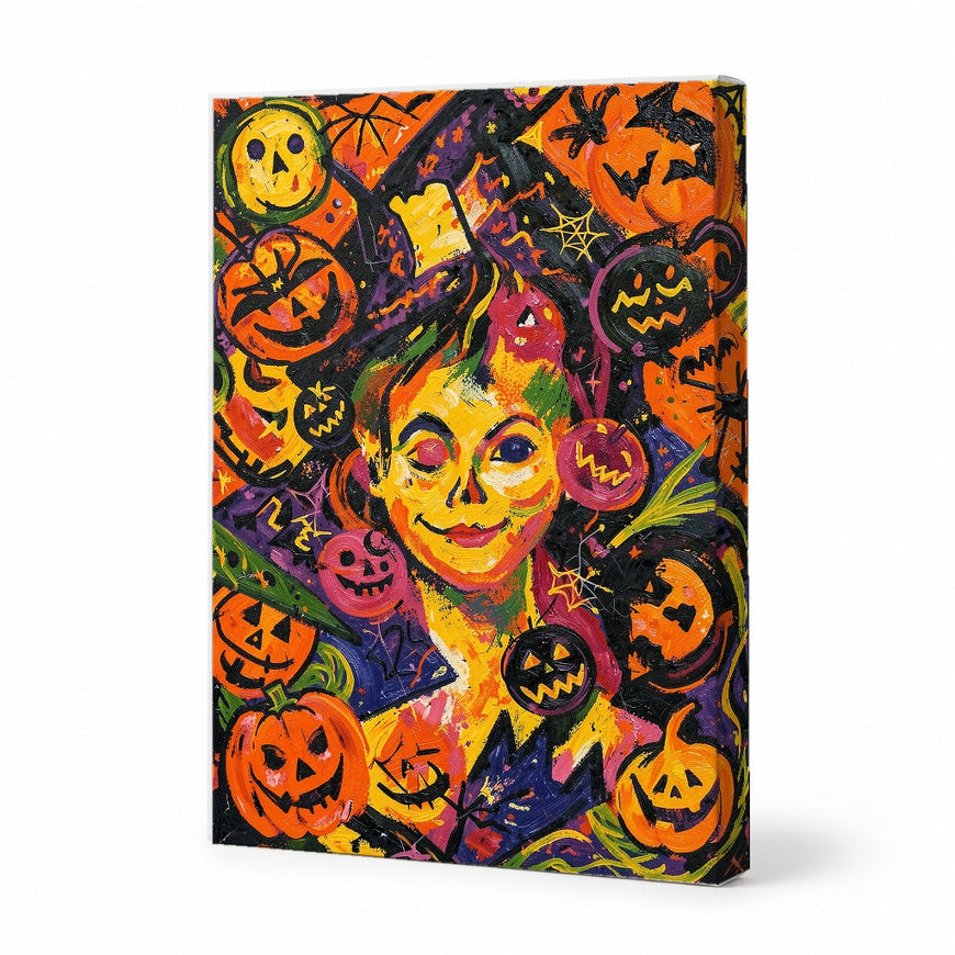 Halloween Spirit Canvas Art Print Art Wall Art Wooden Frame Colorful Pumpkin Theme for Festive Decor Living Room Bedroom 245 Modern Abstract Home Decor Framed Canvas Painting Ready to Hang Artwork Living Room Bedroom Office Wall Decor