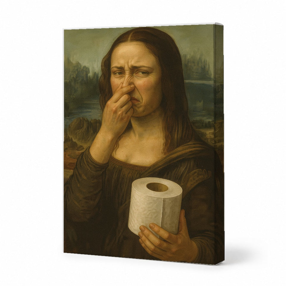 Mona Lisa Woman Holding Toilet Paper in Nature Canvas Art Print Art Wall Art Wooden Frame Modern Abstract Home Decor for Living Room Bedroom Office Spaces Framed Canvas Painting Ready to Hang Artwork Living Room Bedroom Office Wall Decor