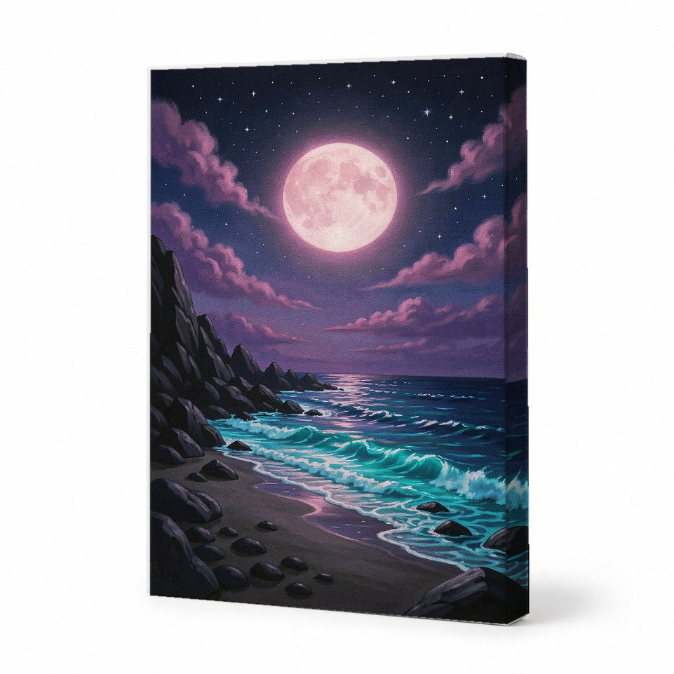 Moonlit Ocean Canvas Art Print Art Wall Art Wooden Frame Serene Coastal Design for Bedroom Living Room Office Meditation Space Decor Ready to Hang Artwork Modern Abstract Home Decor Framed Canvas Painting Living Room Bedroom Office Wall Decor