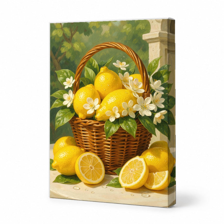 Bright and Cheerful Lemon Basket Canvas Art Print Art Wall Art Wooden Frame for Kitchen Dining Room Decor Modern Abstract Home Decor Framed Canvas Painting Ready to Hang Artwork Living Room Bedroom Office Wall Decor Gallery Quality Contemporary Interior
