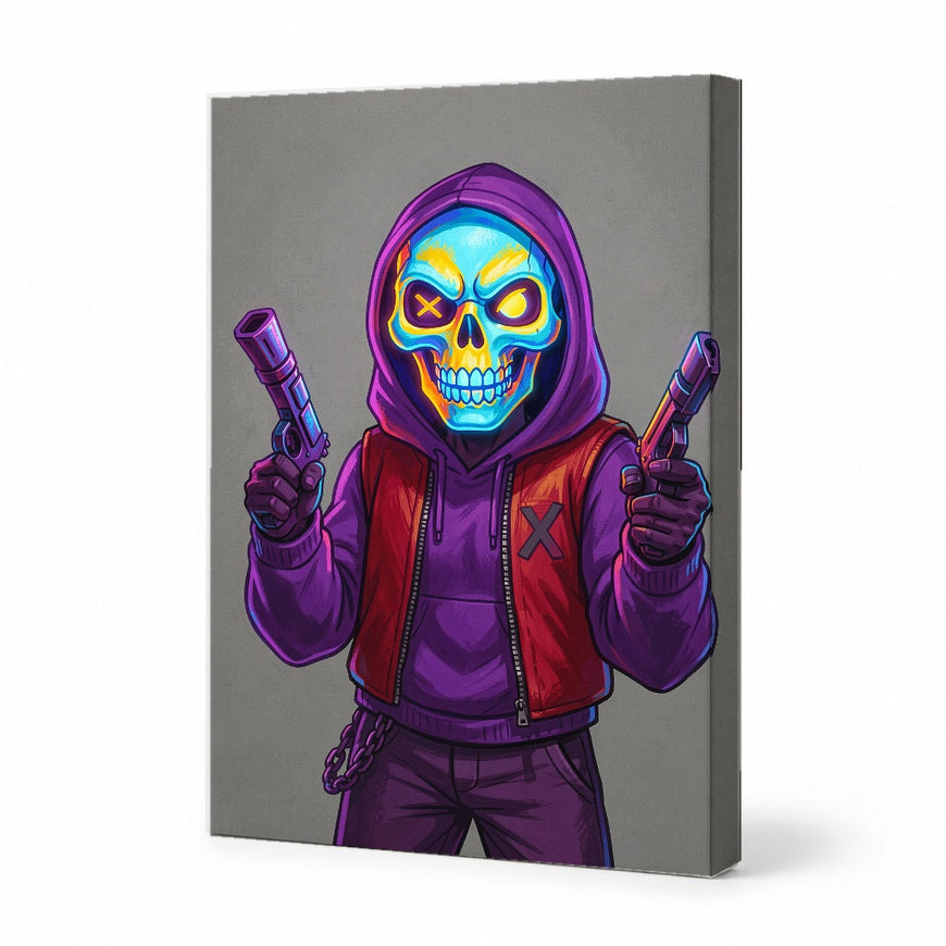 Vibrant Skull Character Canvas Art Print Art Wall Art Wooden Frame for Modern Decor, Edgy Style Artwork for Game Room, Living Room, or Office Modern Abstract Home Decor Framed Canvas Painting Ready to Hang Artwork Living Room Bedroom Office Wall Decor