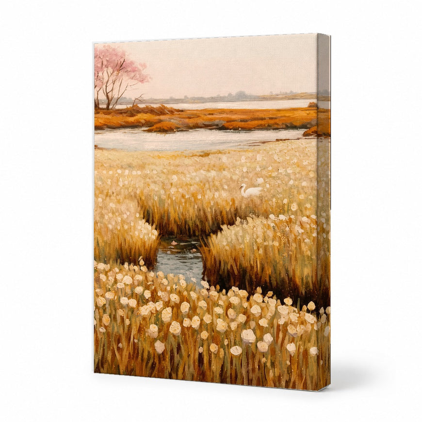 Serene Nature Retreat Canvas Art Print Art Wall Art Wooden Frame - Tranquil Landscape with Soft Pastels and Gentle Water Reflections for Relaxing Home Decor Modern Abstract Home Decor Framed Canvas Painting Ready to Hang Artwork