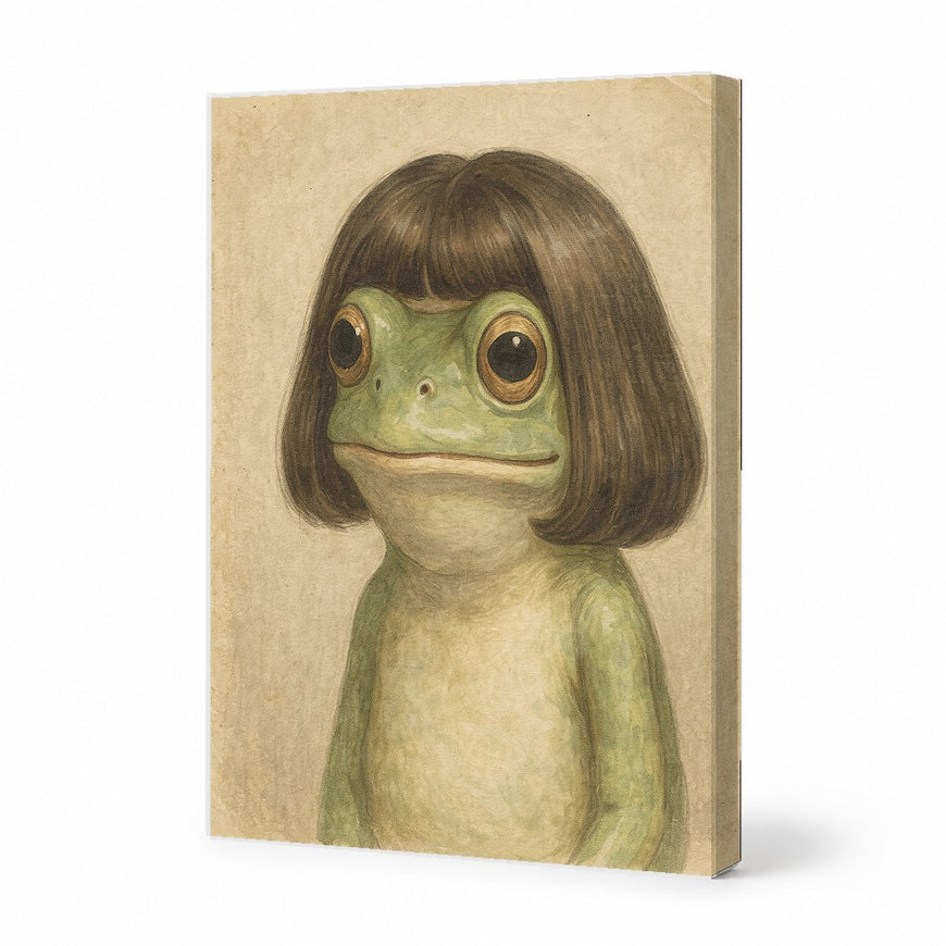 Frog with Bobbed Hair Canvas Art Print Art Wall Art Wooden Frame Quirky Unique Home Decor Cute Animal Art Modern Abstract Home Decor Framed Canvas Painting Ready to Hang Artwork Living Room Bedroom Office Wall Decor Gallery Quality Contemporary Interior