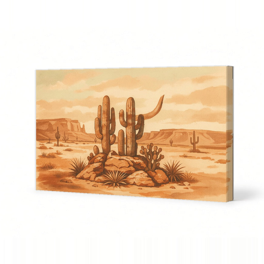 Desert Landscape Cactus Canvas Art Print Art Wall Art Wooden Frame for Rustic Home Decor, Boho Style, Nature Inspired Modern Abstract Home Decor Framed Canvas Painting Ready to Hang Artwork Living Room Bedroom Office Wall Decor