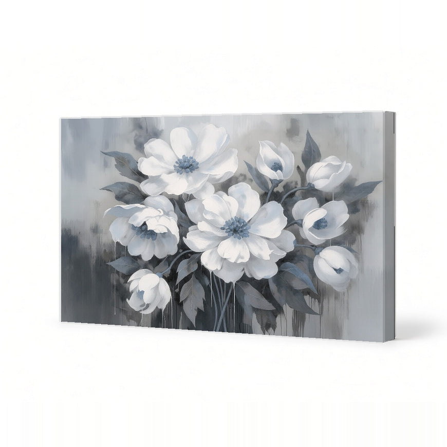 Elegant Floral Canvas Art Print Art Wall Art Wooden Frame for Living Room Bedroom Home Decor, Modern Grey White Color Palette, Botanical Style Modern Abstract Home Decor Framed Canvas Painting Ready to Hang Artwork Living Room Bedroom Office Wall Decor