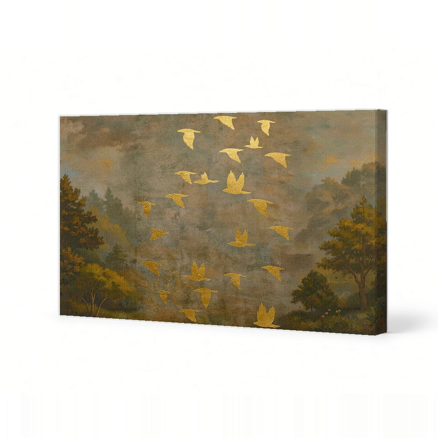 Golden Birds in Flight Canvas Art Print Art Wall Art Wooden Frame for Nature Lovers, Home Decor, and Tranquil Spaces Modern Abstract Home Decor Framed Canvas Painting Ready to Hang Artwork Living Room Bedroom Office Wall Decor