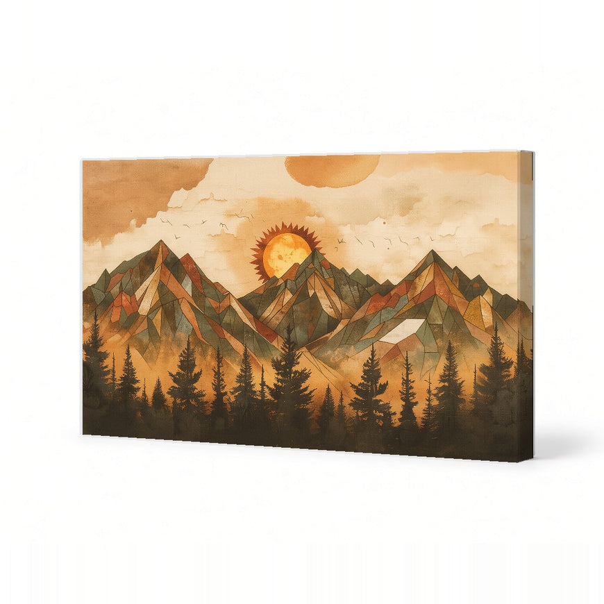 Geometric Mountain Sunset Canvas Art Print Art Wall Art Wooden Frame for Modern Decor in Living Room Bedroom Office Modern Abstract Home Decor Framed Canvas Painting Ready to Hang Artwork Living Room Bedroom Office Wall Decor Premium Poster Print for Home