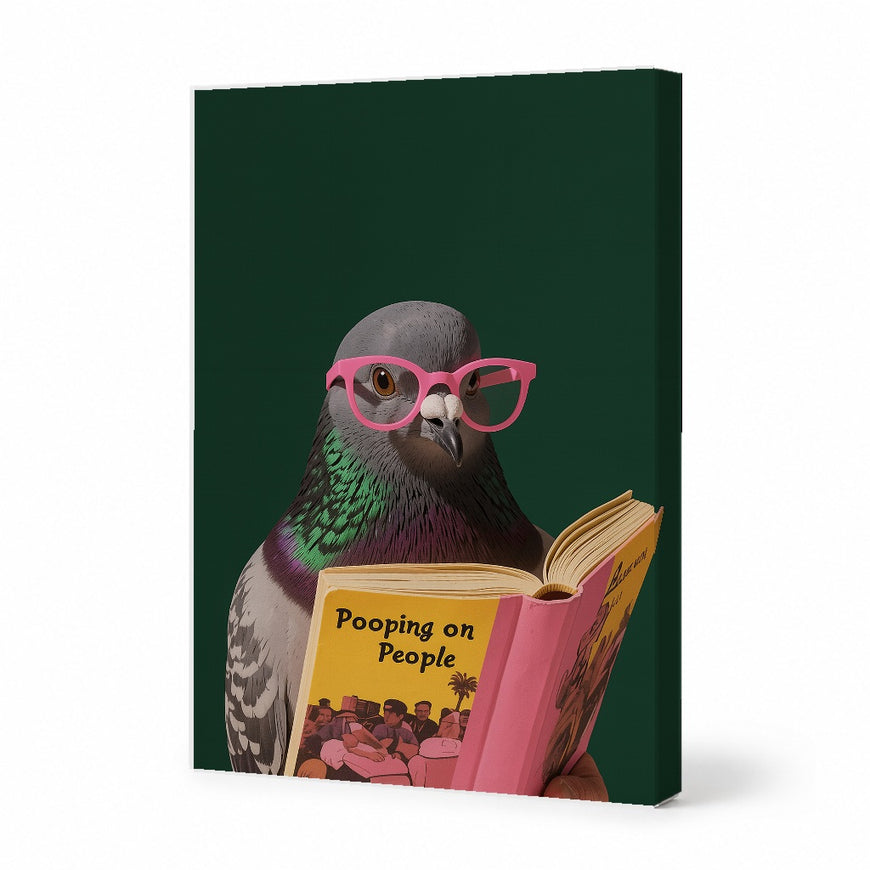 Whimsical Pigeon Reading Canvas Art Print Art Wall Art Wooden Frame for Fun Home Decor, Quirky Gift for Bird Lovers and Bookworms, Perfect for Living Room, Office, or Study Modern Abstract Home Decor Framed Canvas Painting Ready to Hang Artwork
