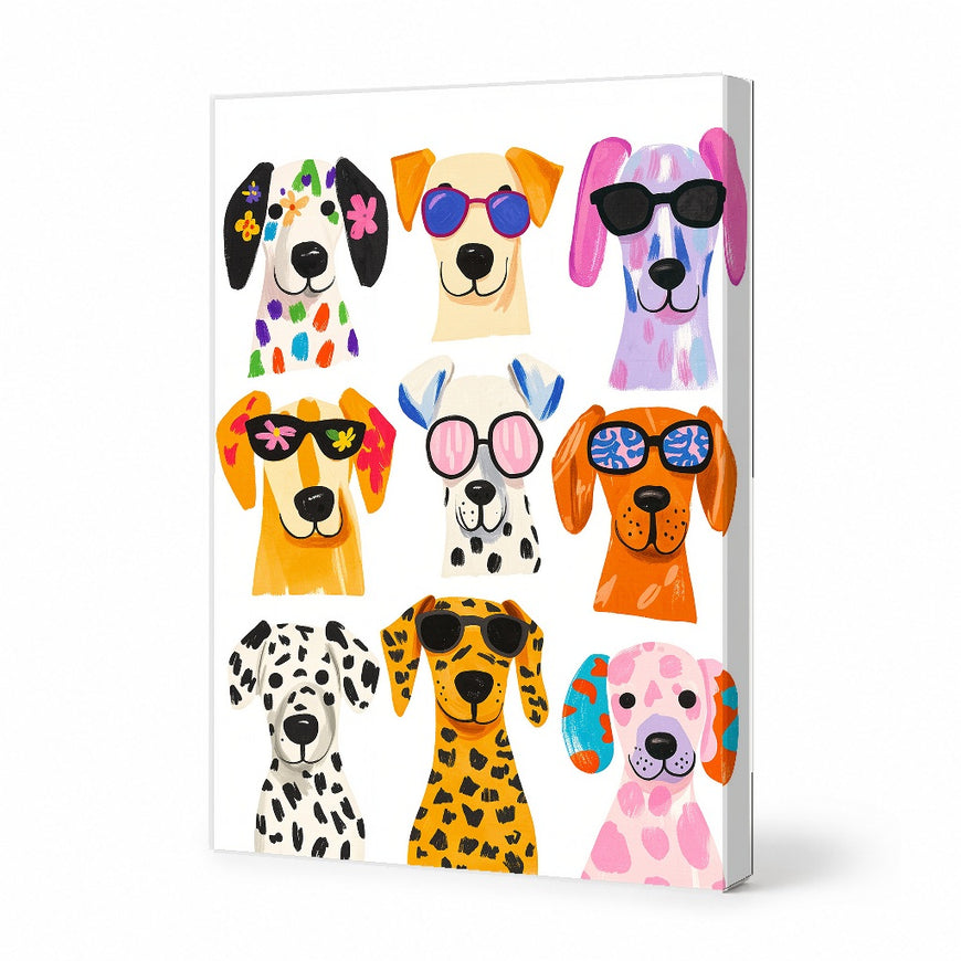 Colorful Dog Portraits Canvas Art Print Art Wall Art Wooden Frame for Pet Lovers, Vibrant Home Decor, Fun Animal Wall Art Modern Abstract Home Decor Framed Canvas Painting Ready to Hang Artwork Living Room Bedroom Office Wall Decor
