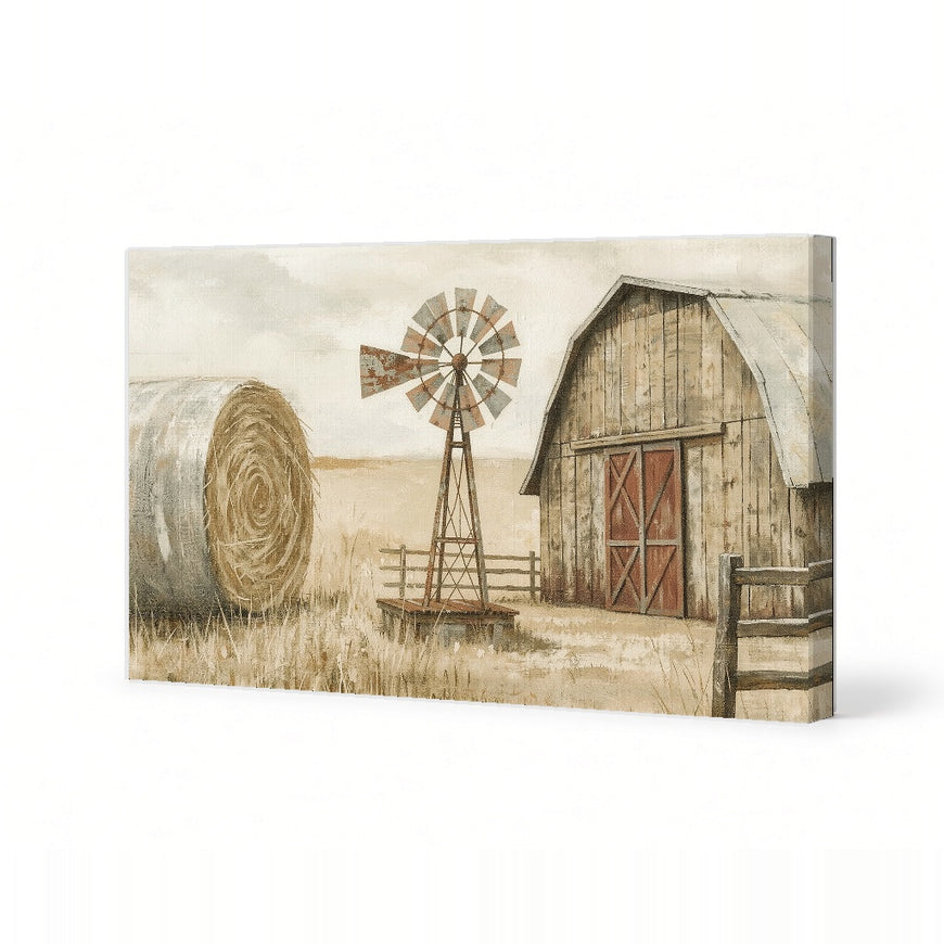 Rustic Windmill and Barn Canvas Art Print Art Wall Art Wooden Frame for Farmhouse Décor, Nature Inspired Home Decoration Modern Abstract Home Decor Framed Canvas Painting Ready to Hang Artwork Living Room Bedroom Office Wall Decor