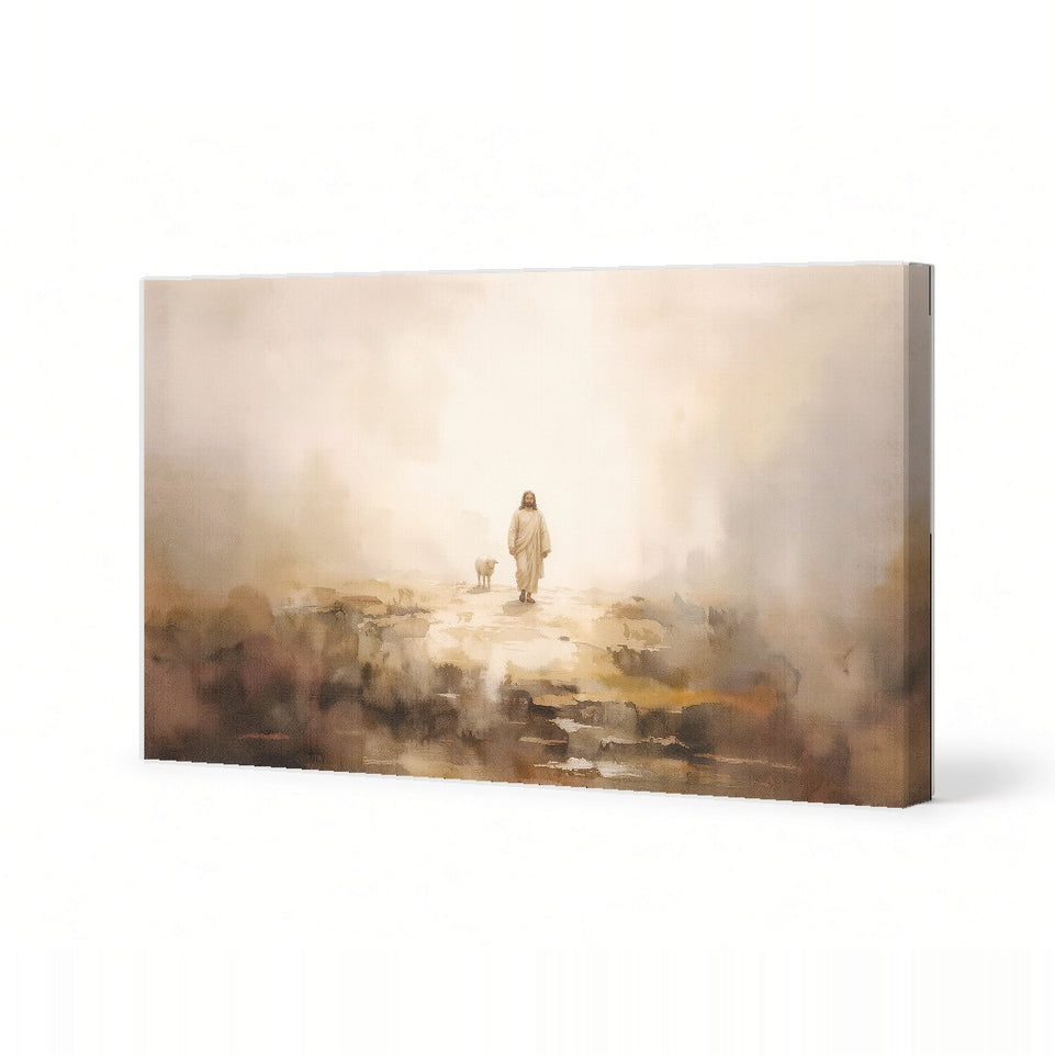 Serene Journey with Companion Canvas Art Print Art Wall Art Wooden Frame for Spiritual Home Decor, Tranquil Living Room Wall Decoration, Inspirational Faith Artwork Modern Abstract Home Decor Framed Canvas Painting Ready to Hang Artwork