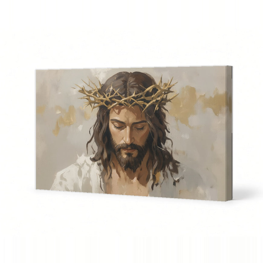 Emotional Jesus Crowned Canvas Art Print Art Wall Art Wooden Frame for Religious Home Decor Living Room Spiritual Reflection Modern Abstract Home Decor Framed Canvas Painting Ready to Hang Artwork Living Room Bedroom Office Wall Decor