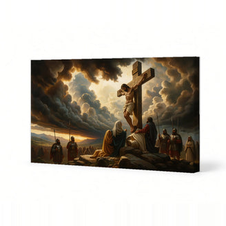 Dramatic Scene of Crucifixion Canvas Art Print Art Wall Art Wooden Frame for Living Room, Office, or Spiritual Spaces with Rich Colors and Emotional Depth Modern Abstract Home Decor Framed Canvas Painting Ready to Hang Artwork