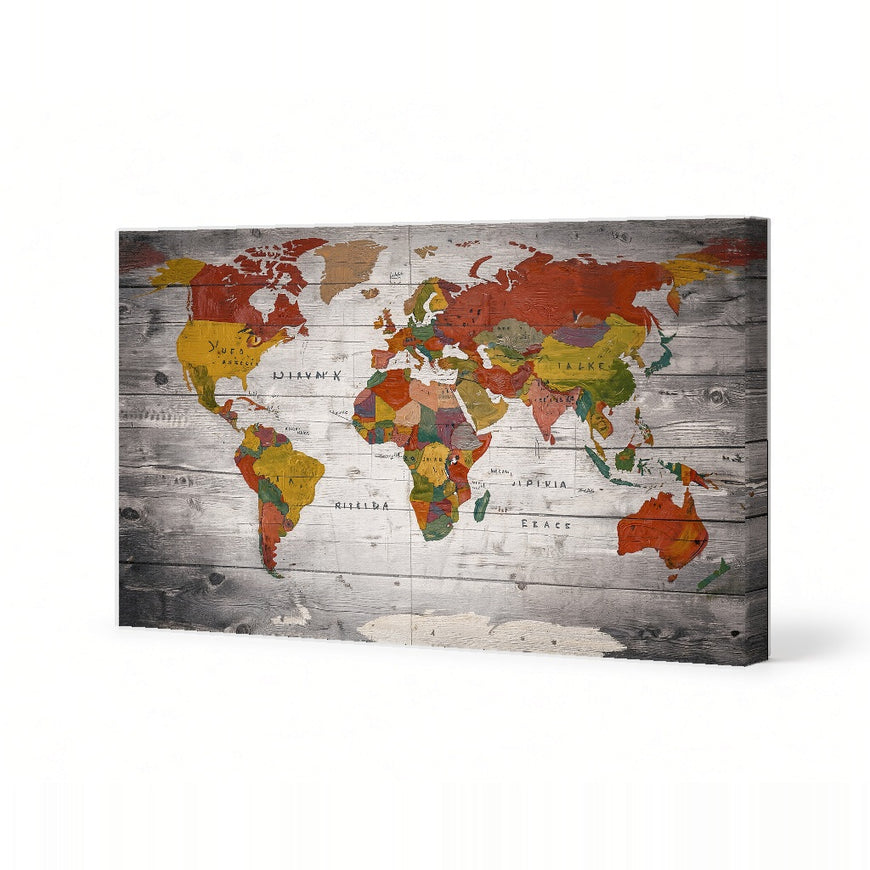Vintage World Map Canvas Art Print Art Wall Art Wooden Frame, Earth Tones, Rustic Style for Home Decor, Travel Enthusiasts, Office, Living Room, Educational Modern Abstract Home Decor Framed Canvas Painting Ready to Hang Artwork