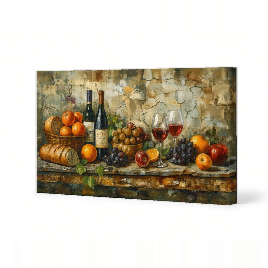 Vibrant Fruit and Wine Still Life Canvas Art Print Art Wall Art Wooden Frame, Perfect for Kitchen or Dining Room Decor Modern Abstract Home Decor Framed Canvas Painting Ready to Hang Artwork Living Room Bedroom Office Wall Decor