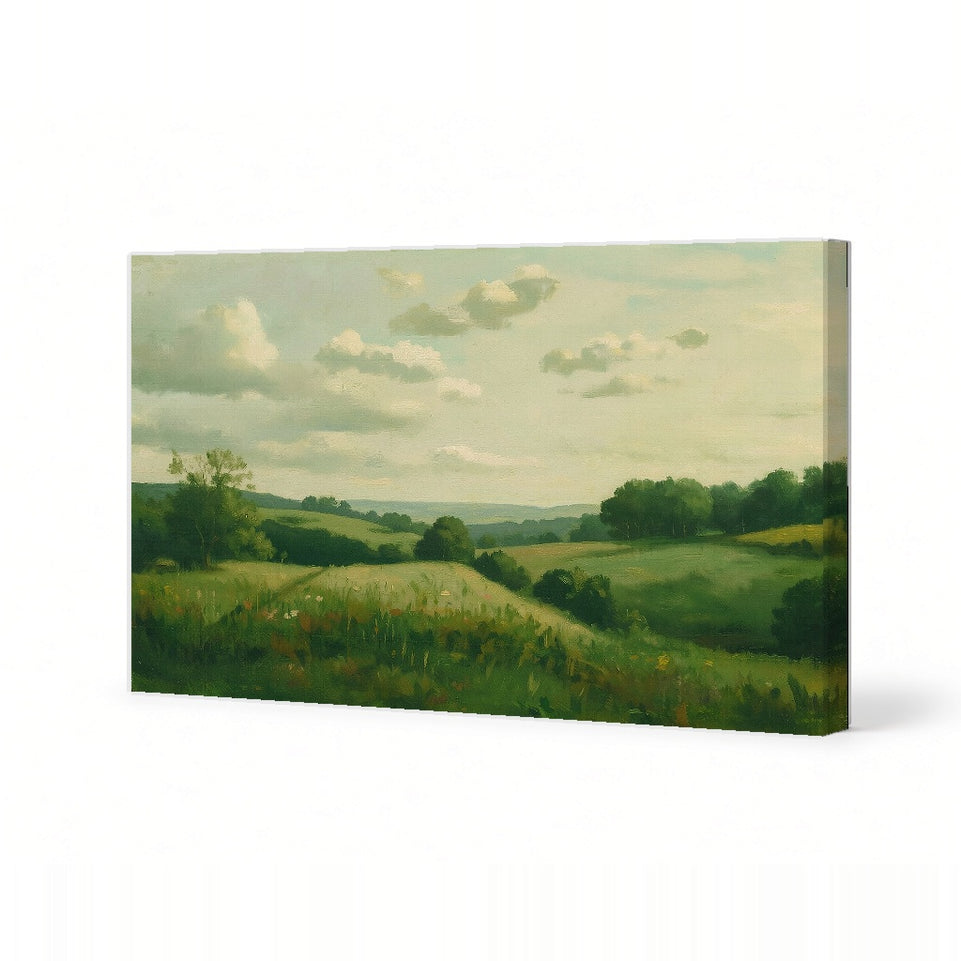 Serene Landscape Canvas Art Print Art Wall Art Wooden Frame – Ideal for Home Decor, Living Room, Bedroom, and Office Spaces, Featuring Lush Green Fields and Gentle Clouds Modern Abstract Home Decor Framed Canvas Painting Ready to Hang Artwork