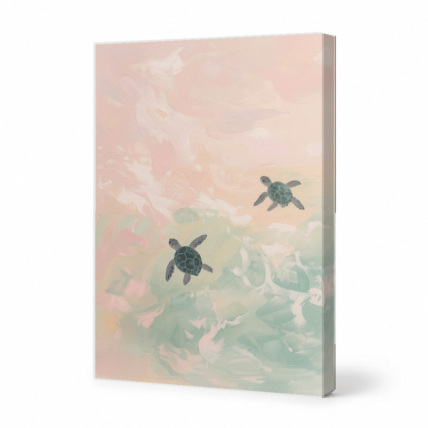 Serene Sea Turtles Canvas Art Print Art Wall Art Wooden Frame for Beachy Home Decor in Soft Pastels Modern Abstract Home Decor Framed Canvas Painting Ready to Hang Artwork Living Room Bedroom Office Wall Decor Gallery Quality Contemporary Interior