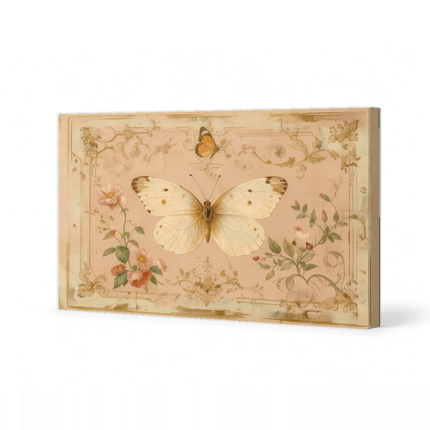 Delicate Butterfly Floral Canvas Art Print Art Wall Art Wooden Frame for Vintage-Inspired Home Decor, Living Room, Bedroom, Elegant Aesthetic Modern Abstract Home Decor Framed Canvas Painting Ready to Hang Artwork Living Room Bedroom Office Wall Decor