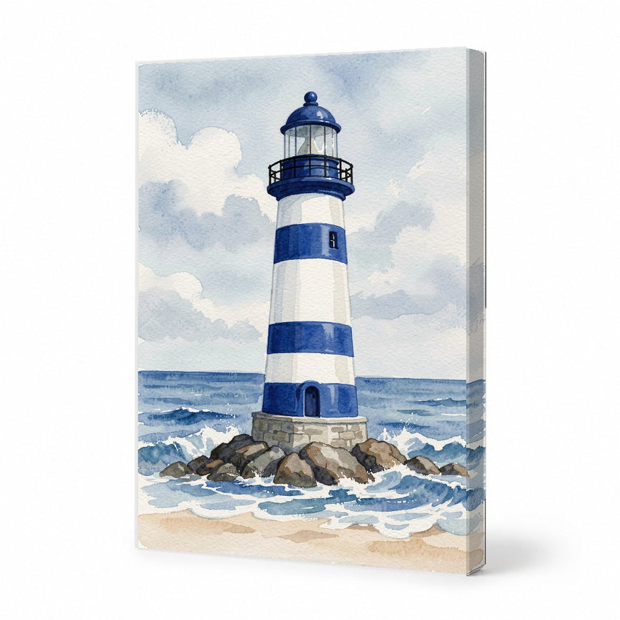 Blue and White Lighthouse Canvas Art Print Art Wall Art Wooden Frame Coastal Serenity for Beach House Decor, Nautical Style, Ocean Vibes Modern Abstract Home Decor Framed Canvas Painting Ready to Hang Artwork Living Room Bedroom Office Wall Decor