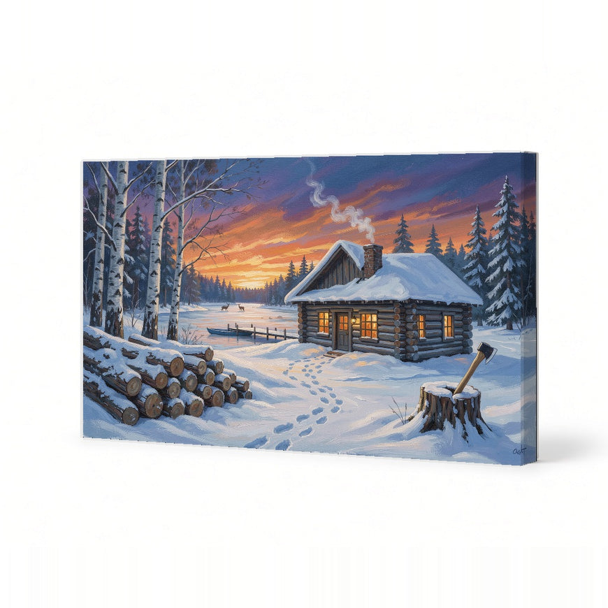 Cozy Winter Cabin Scene Canvas Art Print Art Wall Art Wooden Frame for Rustic Home Decor Living Room Bedroom Modern Abstract Home Decor Framed Canvas Painting Ready to Hang Artwork Living Room Bedroom Office Wall Decor Premium Poster Print for Home