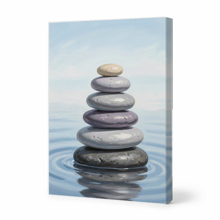 Serene Stacked Stones Canvas Art Print Art Wall Art Wooden Frame for Tranquil Home Decor Living Room Bedroom Meditation Spaces Modern Abstract Home Decor Framed Canvas Painting Ready to Hang Artwork Living Room Bedroom Office Wall Decor