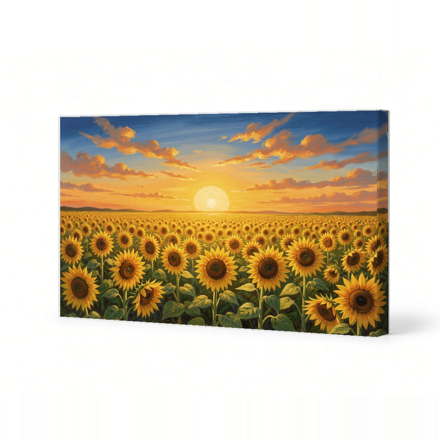 Sunflower Field at Sunset Canvas Art Print Art Wall Art Wooden Frame Bright Colors Nature Landscape Home Decor Cheerful Atmosphere Modern Abstract Home Decor Framed Canvas Painting Ready to Hang Artwork Living Room Bedroom Office Wall Decor