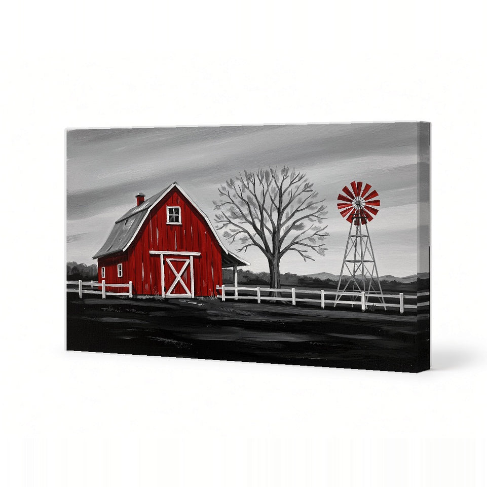 Rustic Red Barn Canvas Art Print Art Wall Art Wooden Frame Farmhouse Decor for Living Room, Kitchen, and Office Spaces Modern Abstract Home Decor Framed Canvas Painting Ready to Hang Artwork Living Room Bedroom Office Wall Decor