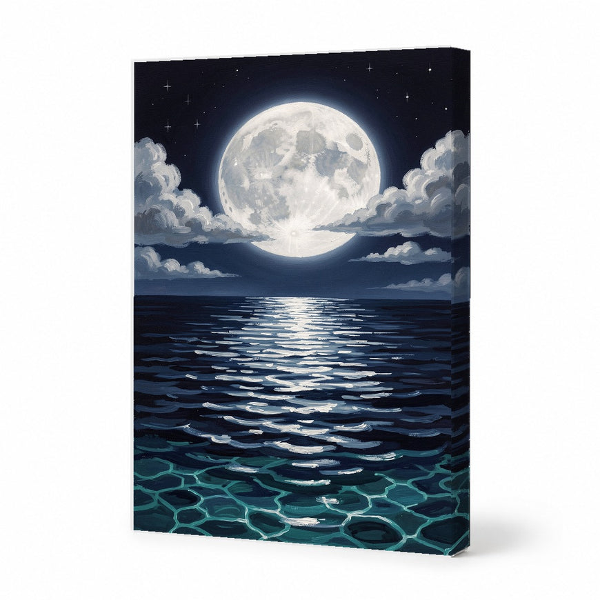 Moonlit Ocean Canvas Art Print Art Wall Art Wooden Frame, Celestial Serenity for Living Room, Bedroom, or Office Decor Modern Abstract Home Decor Framed Canvas Painting Ready to Hang Artwork Living Room Bedroom Office Wall Decor
