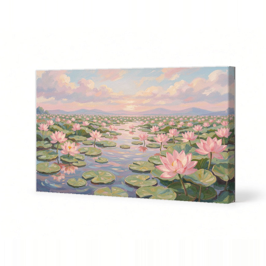 Serene Lotus Pond Canvas Art Print Art Wall Art Wooden Frame for Tranquil Living Spaces, Floral Decor, Nature-Inspired Wall Decoration Modern Abstract Home Decor Framed Canvas Painting Ready to Hang Artwork Living Room Bedroom Office Wall Decor