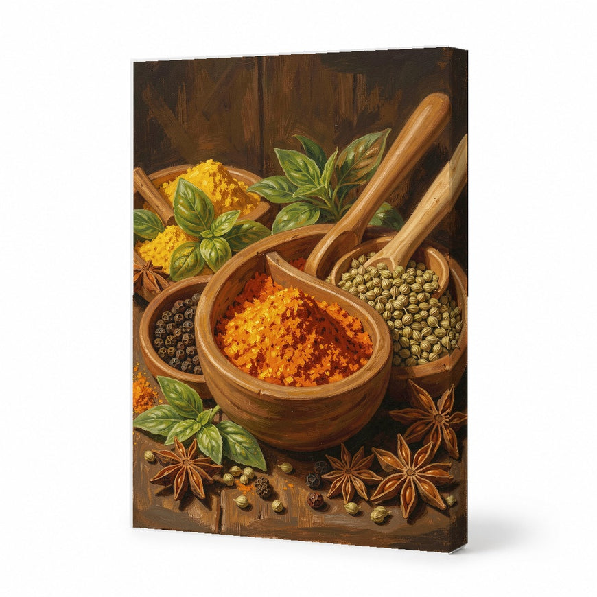 Vibrant Spice Arrangement Canvas Art Print Art Wall Art Wooden Frame for Kitchen Decor, Culinary Vibes, Rustic Style, Colorful Artwork Modern Abstract Home Decor Framed Canvas Painting Ready to Hang Artwork Living Room Bedroom Office Wall Decor