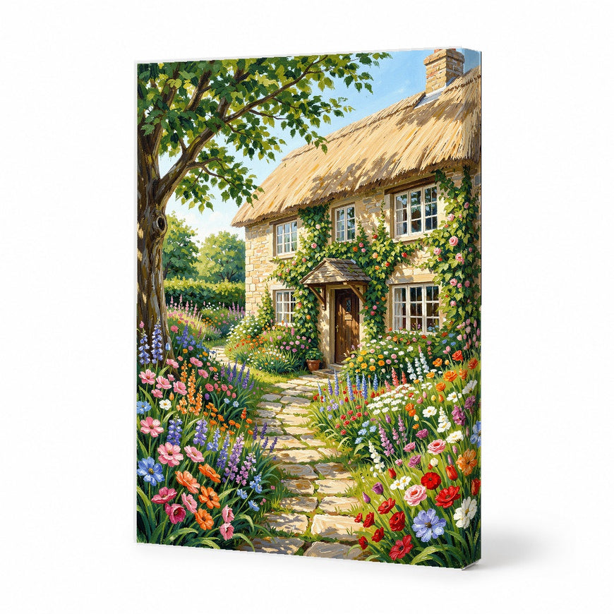 Charming Cottage Pathway Canvas Art Print Art Wall Art Wooden Frame, Vibrant Floral Garden Decor for Living Room, Kitchen, or Study Modern Abstract Home Decor Framed Canvas Painting Ready to Hang Artwork Living Room Bedroom Office Wall Decor