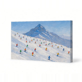 Colorful Skiers on Snowy Slopes Canvas Art Print Art Wall Art Wooden Frame for Winter Decor, Vibrant Mountain Scene, Perfect for Living Room or Bedroom Modern Abstract Home Decor Framed Canvas Painting Ready to Hang Artwork Premium Poster Print for Home