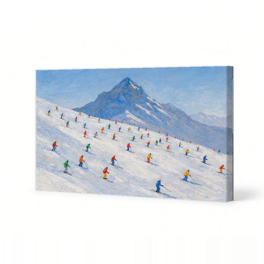 Colorful Skiers on Snowy Slopes Canvas Art Print Art Wall Art Wooden Frame for Winter Decor, Vibrant Mountain Scene, Perfect for Living Room or Bedroom Modern Abstract Home Decor Framed Canvas Painting Ready to Hang Artwork Premium Poster Print for Home